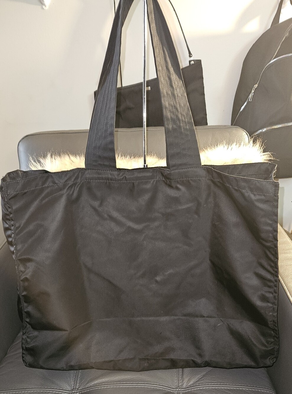 Burberry XL Black Nylon Tote with White Logo Text - Picture 3 of 9